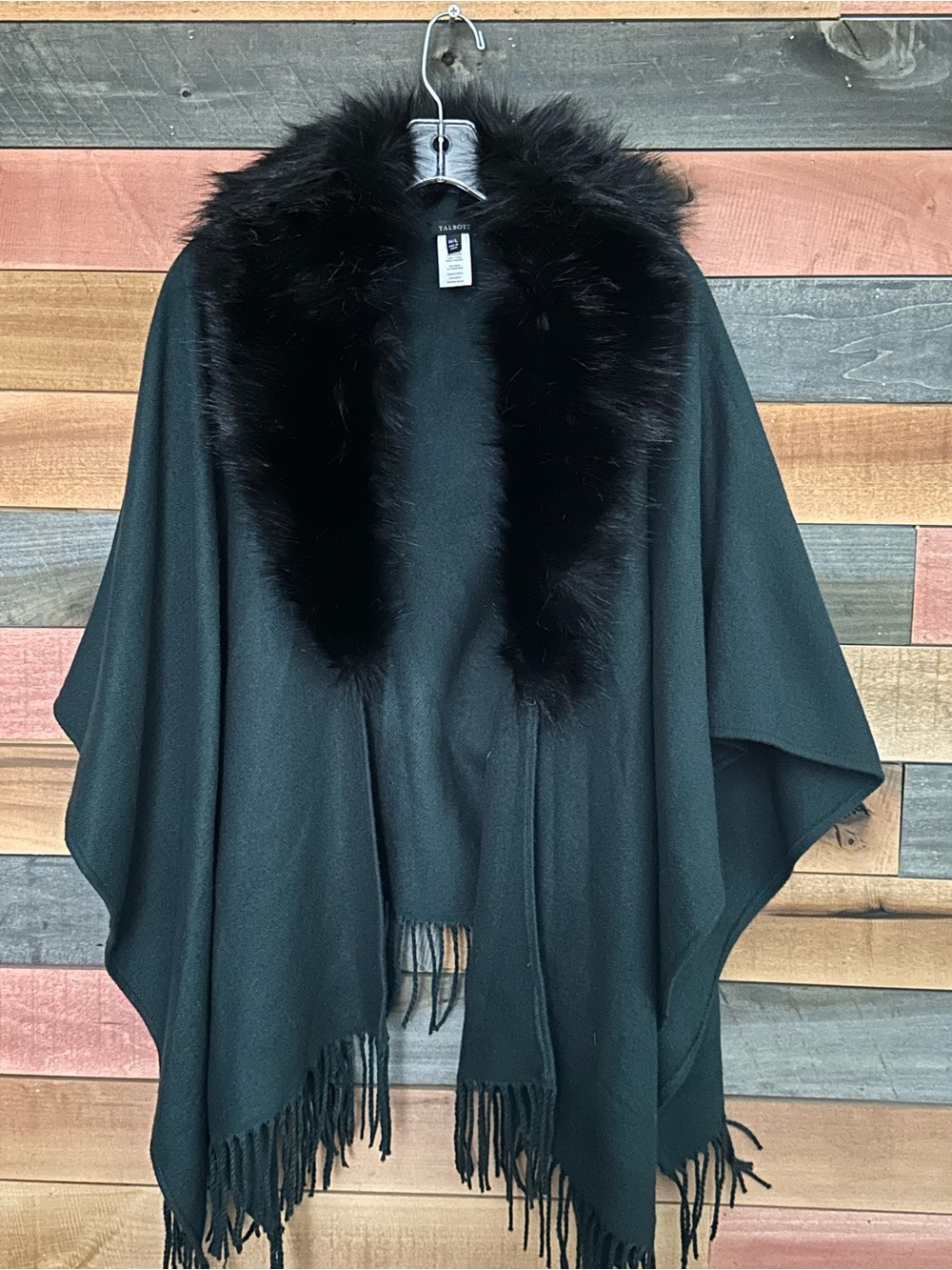 Talbots Faux Fur Collar Ruana - Picture 2 of 5